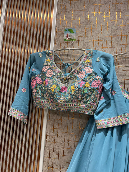 Engaging Sky blue Crop Top Lehenga