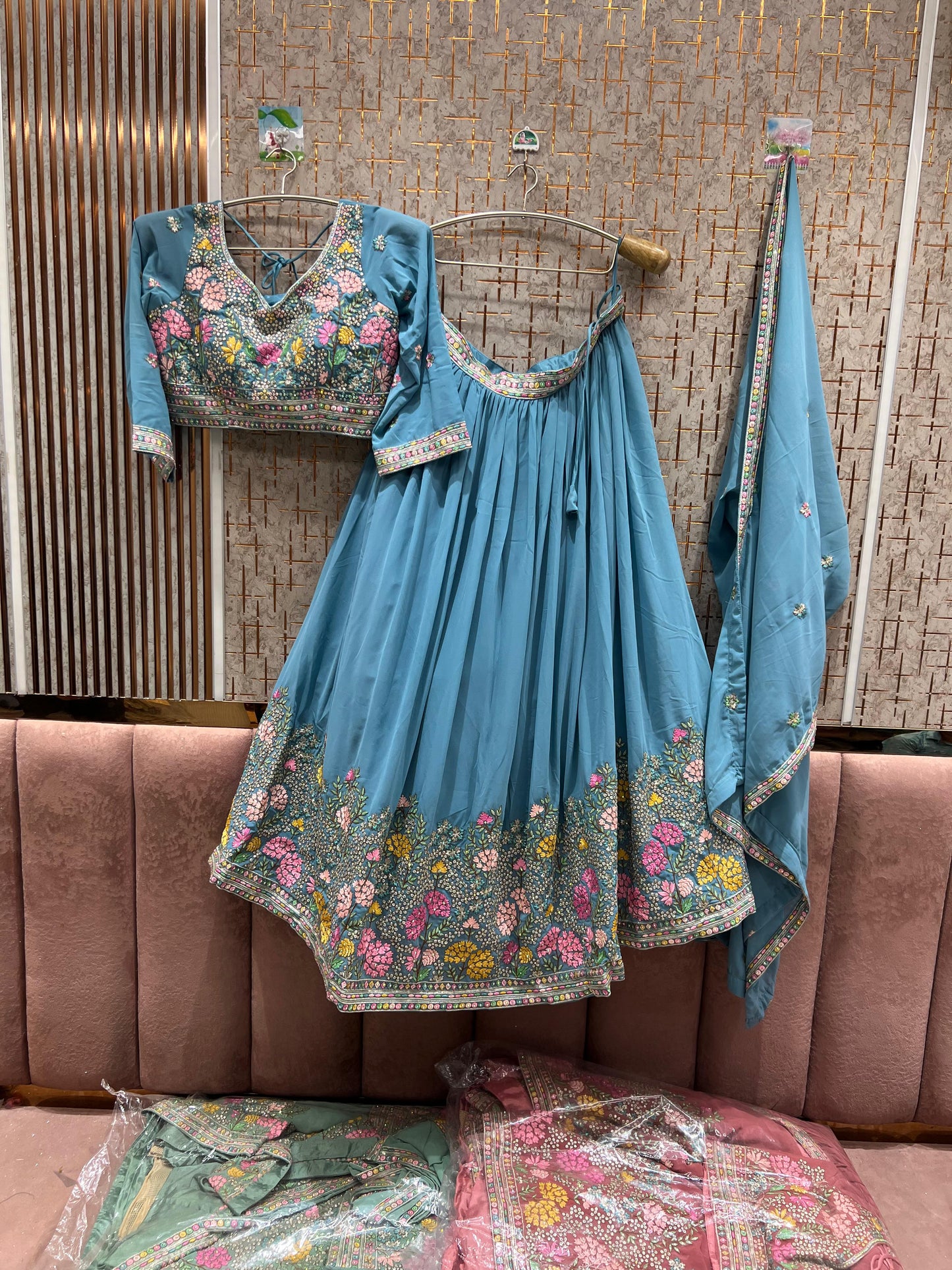 Engaging Sky blue Crop Top Lehenga