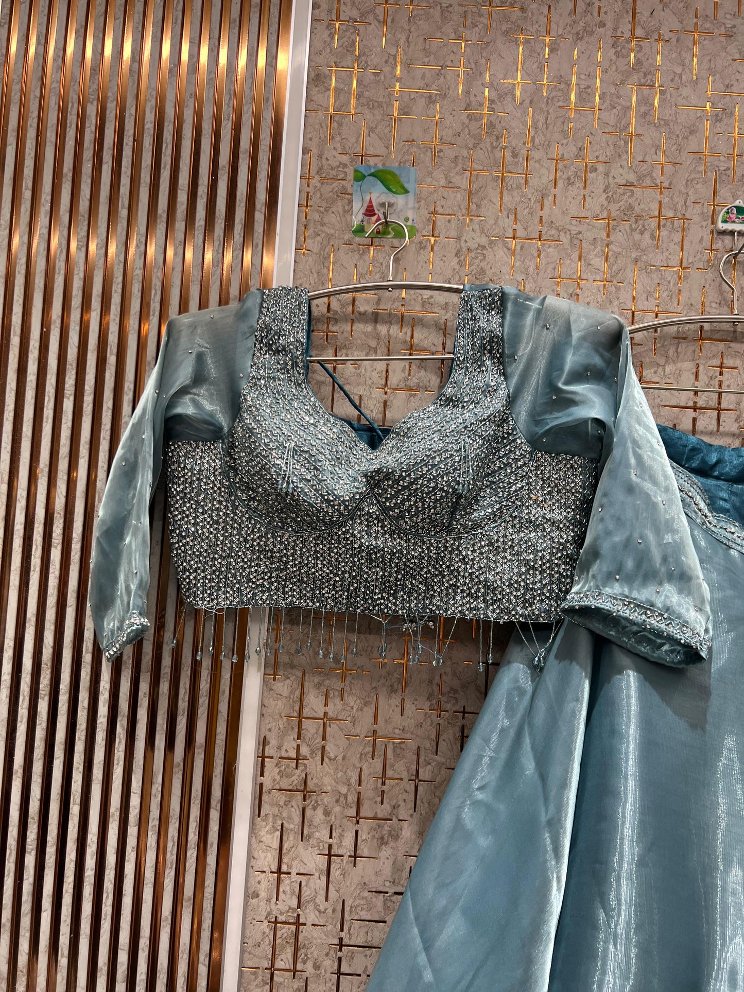 Delightful frill Sky blue Crop Top Lehenga