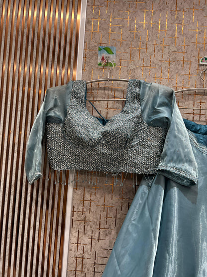 Delightful frill Sky blue Crop Top Lehenga