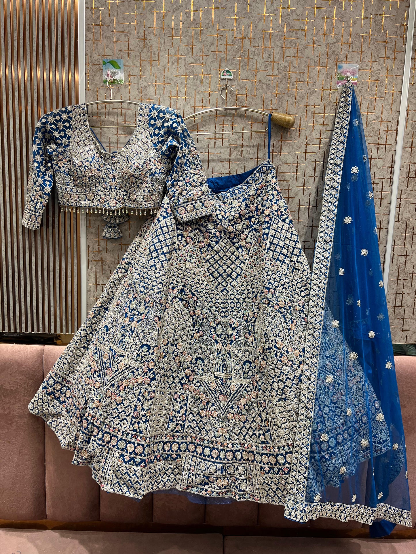 Elegant Sky blue crop top Lehenga