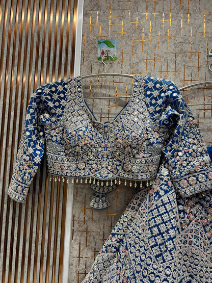 Elegant Sky blue crop top Lehenga