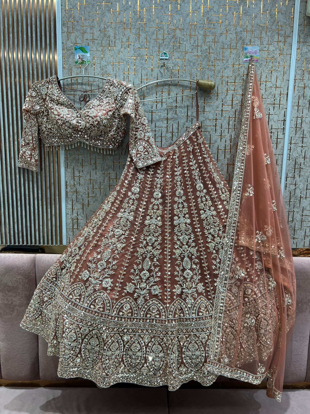 Something different peach pink crop top Lehenga