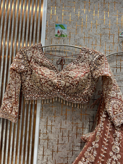 Something different peach pink crop top Lehenga