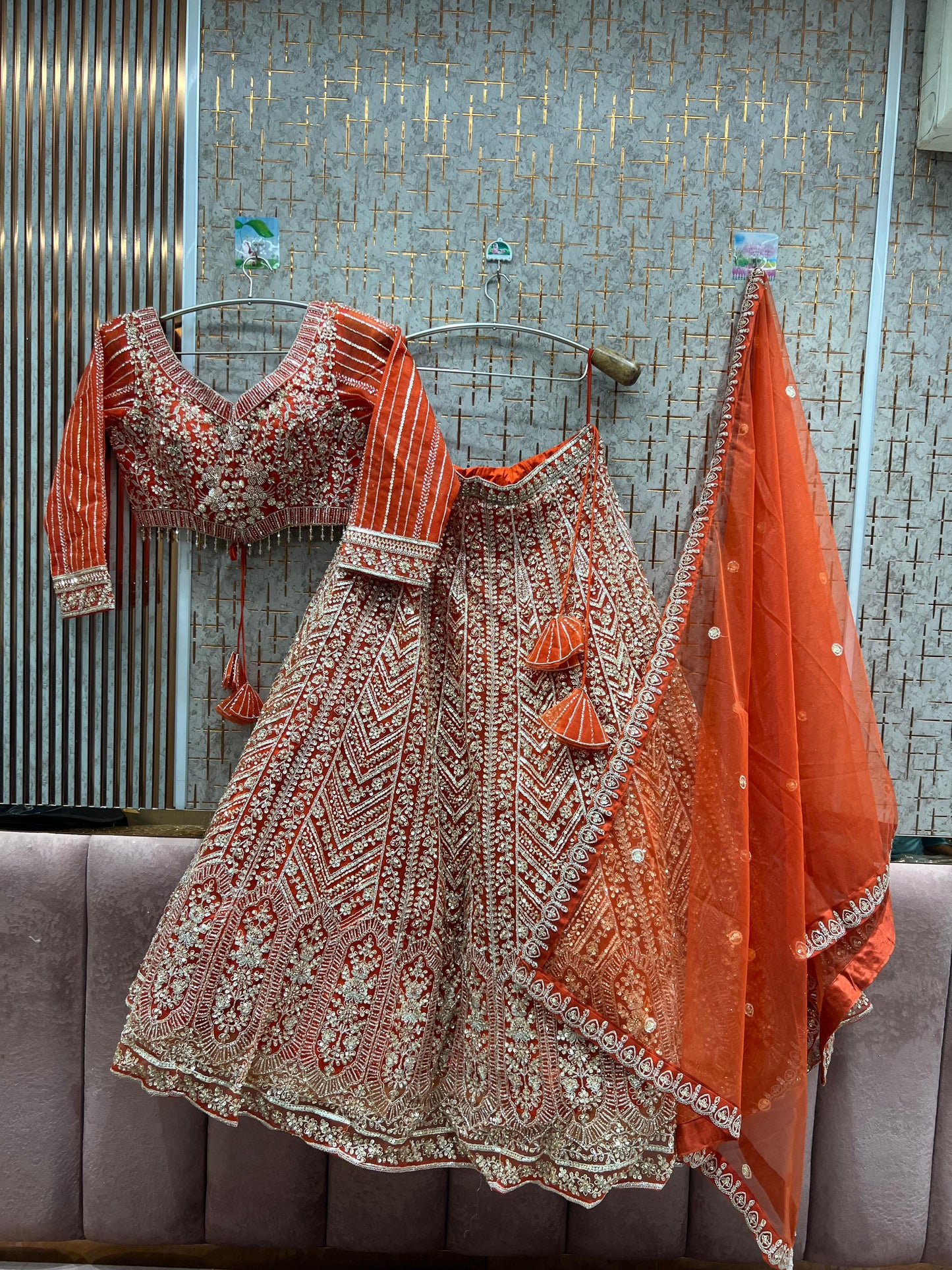 Eye catching orange crop top Lehenga