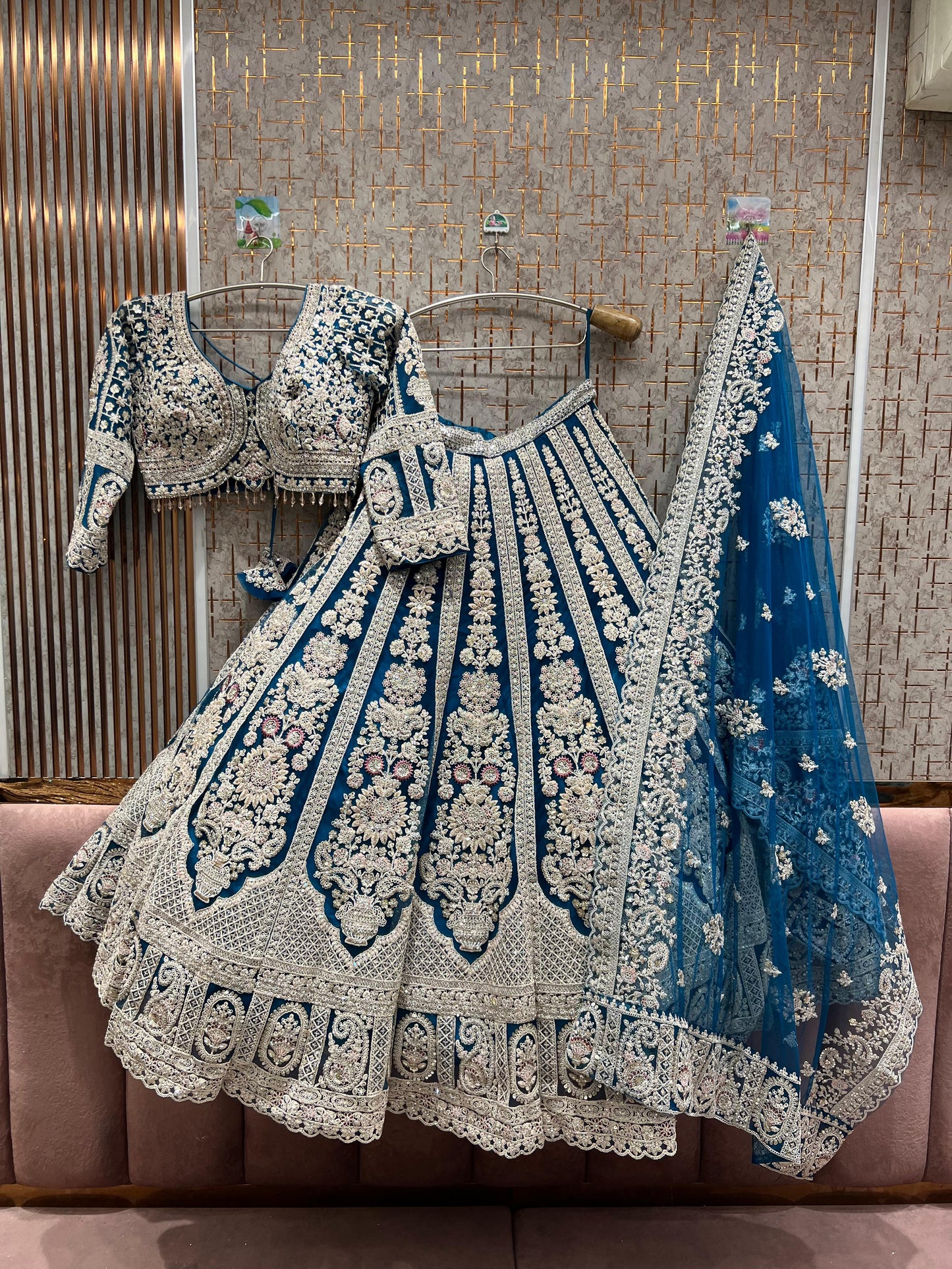 Pleasing Sky blue crop top Lehenga