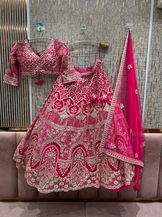 Attractive Hot pink Crop Top Lehenga