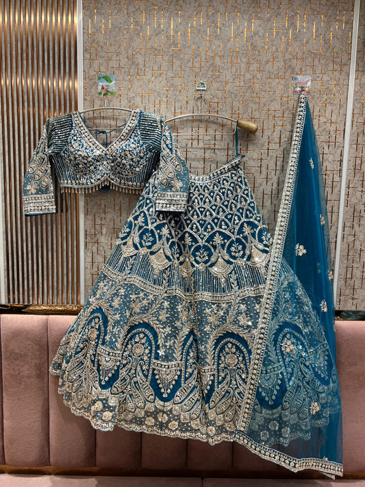 Fabulous Sky blue Crop Top Lehenga