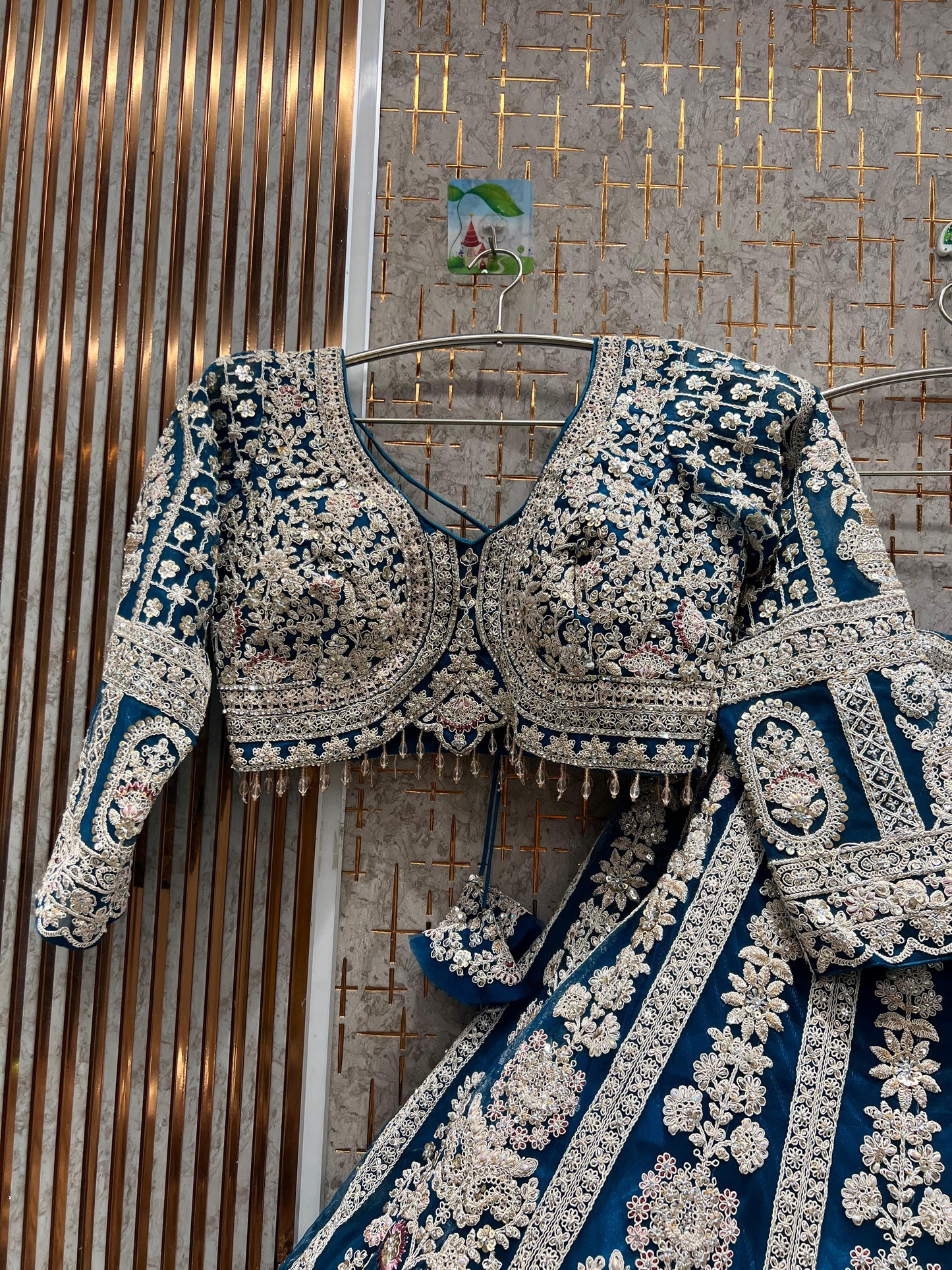 Pleasing Sky blue crop top Lehenga