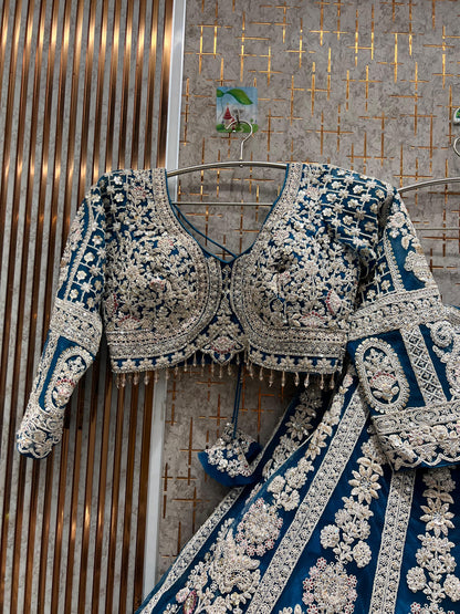 Pleasing Sky blue crop top Lehenga