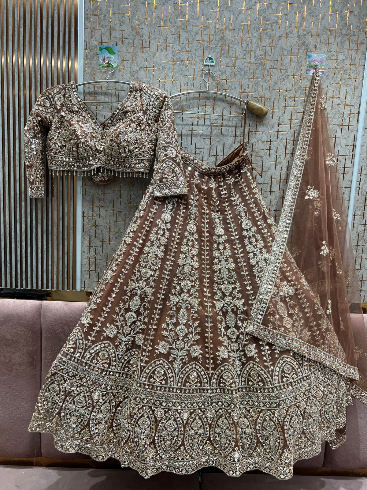 Something different peach pink crop top Lehenga