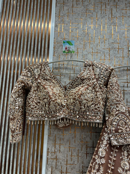 Something different peach pink crop top Lehenga