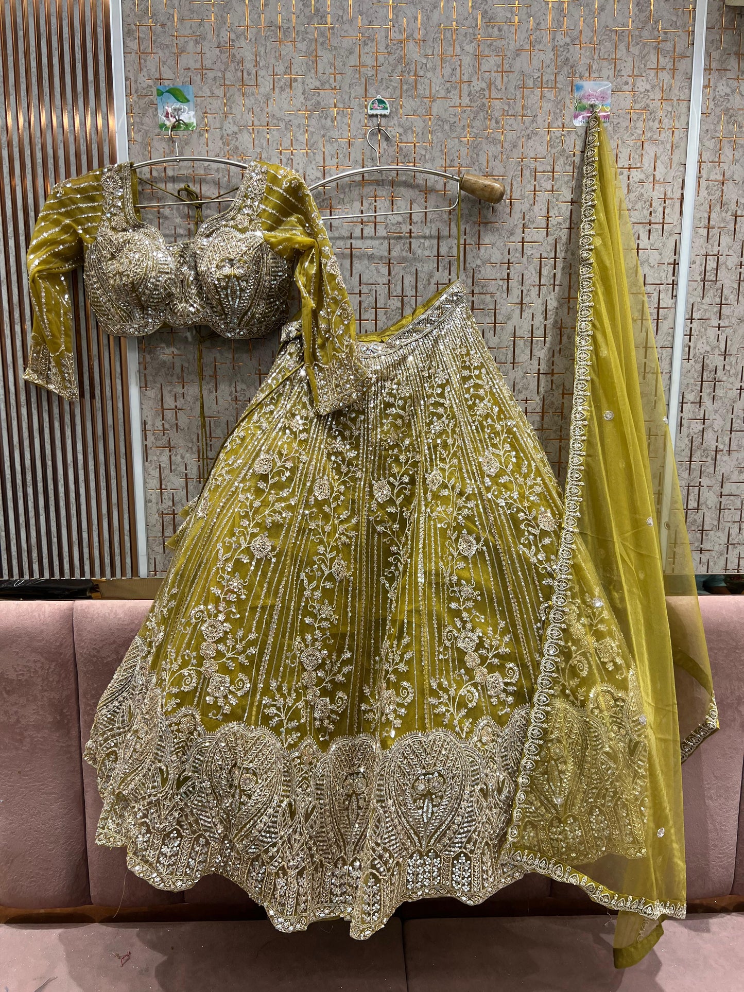 Charming yellow Haldi mehendi Crop Top Lehenga