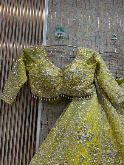 Tremendous yellow Haldi mehendi crop top Lehenga