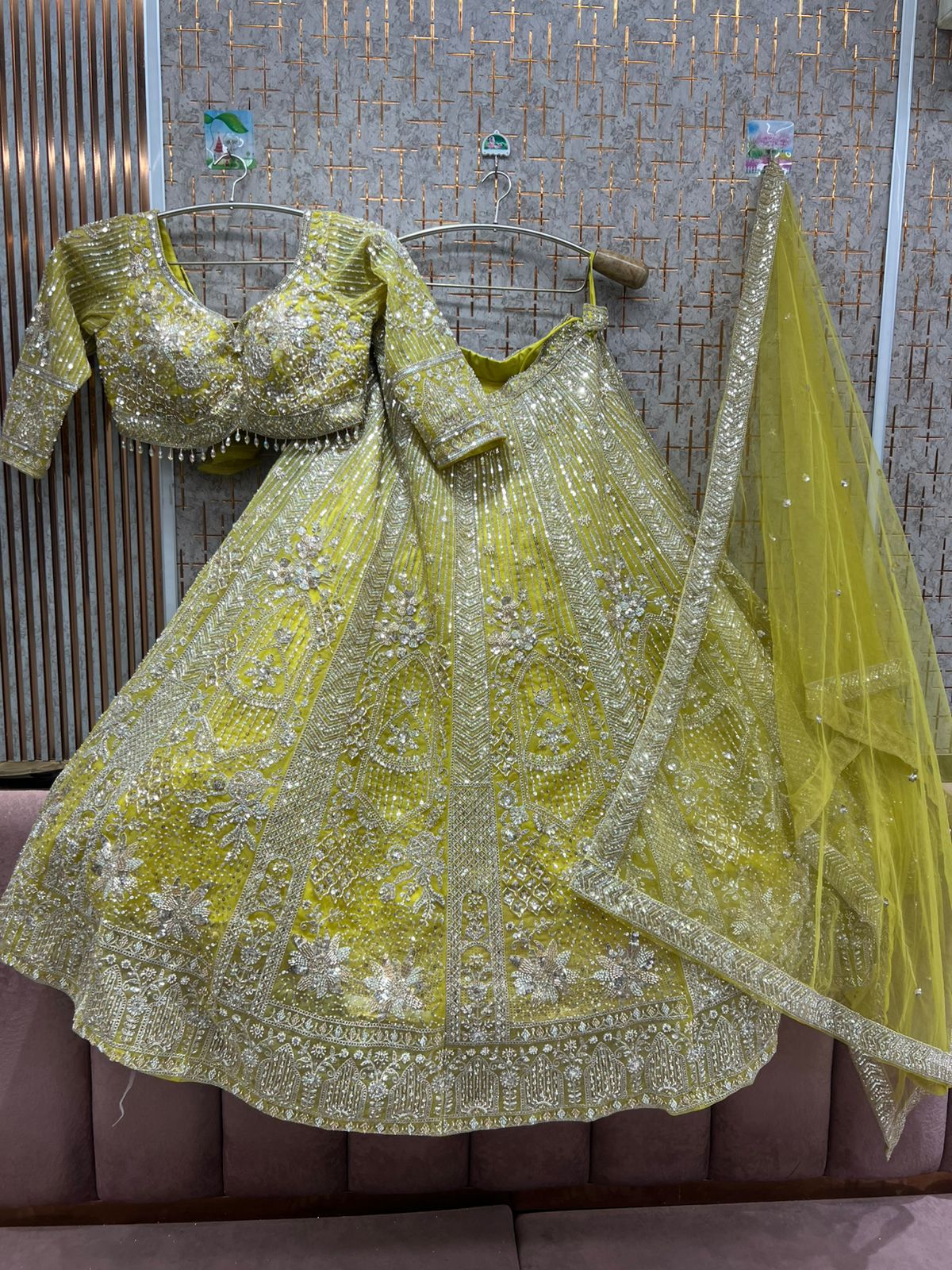 Tremendous yellow Haldi mehendi crop top Lehenga