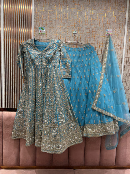 Stunning Sky blue Peplum long Dress Farshi Gaharara Bridal Dress Muslim Special