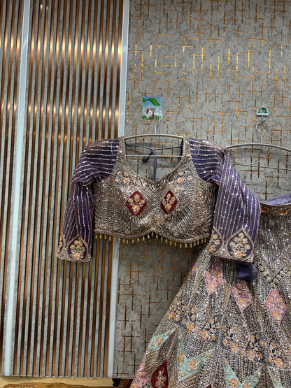 Khoobsurat Sky blue Crop top Lehenga