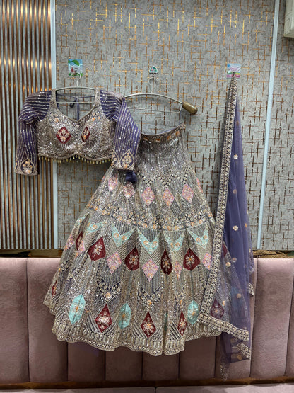 Khoobsurat Sky blue Crop top Lehenga