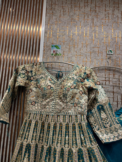 Designer Sky blue Peplum long Dress Farshi Gaharara Bridal Dress Muslim Special