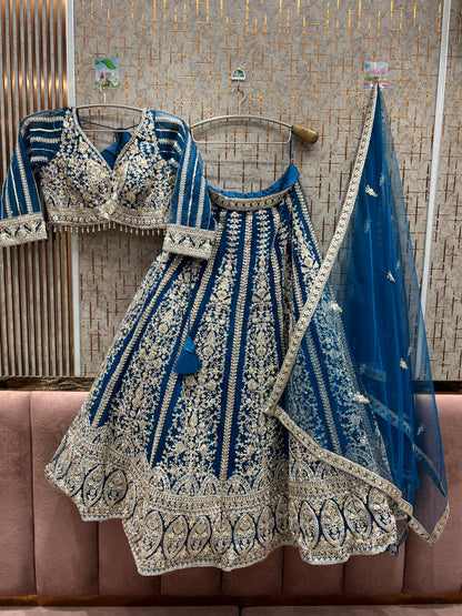Stunning Sky blue Crop Top Lehenga