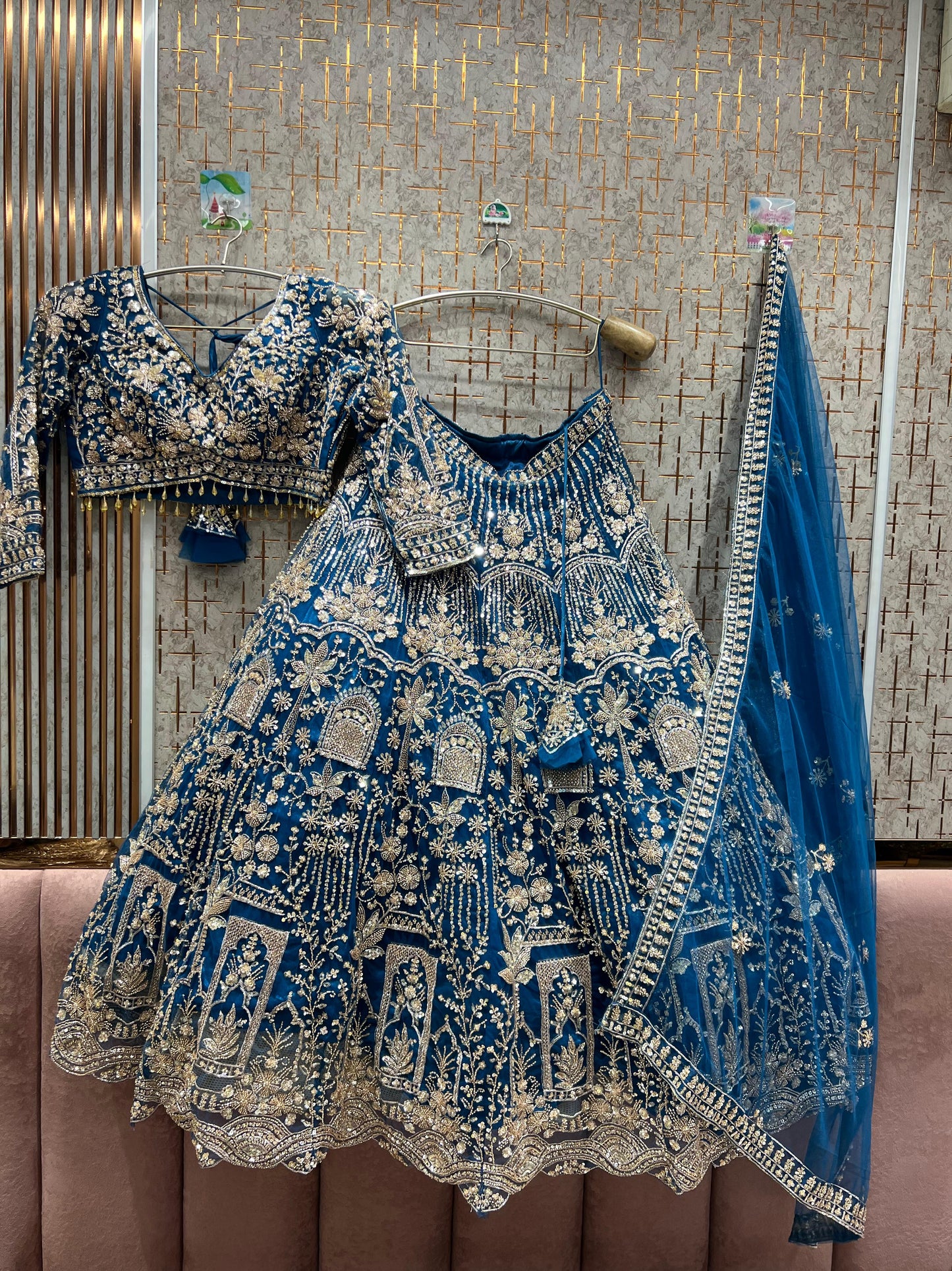 Eye catching Sky blue Crop Top Lehenga