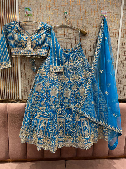 Eye catching Sky blue Crop Top Lehenga