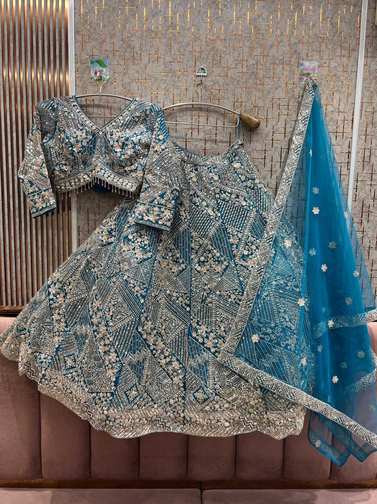 Fantastic Sky blue Crop Top Lehenga