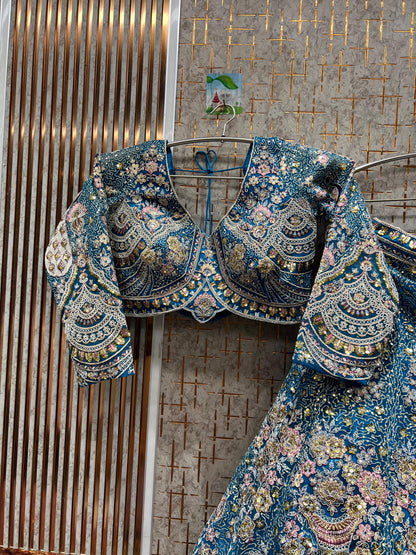 Astonishing Purple Peacock Crop Top Lehenga