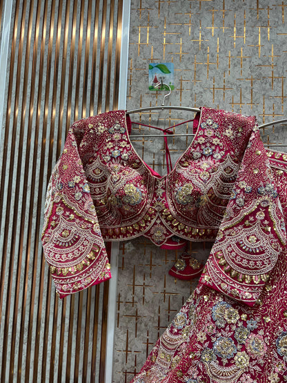 Astonishing Purple Peacock Crop Top Lehenga