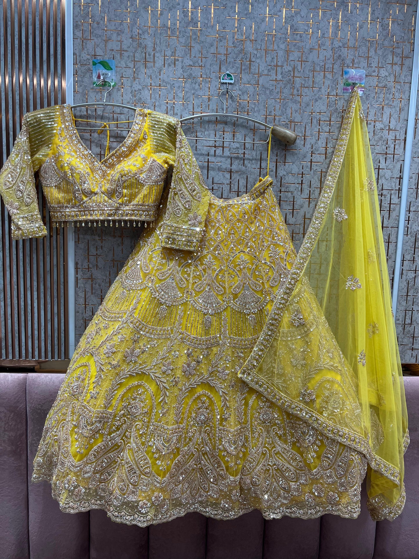 Delightful yellow Haldi mehendi Crop Top Lehenga