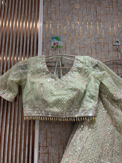 Elegant Sky blue Crop Top Lehenga