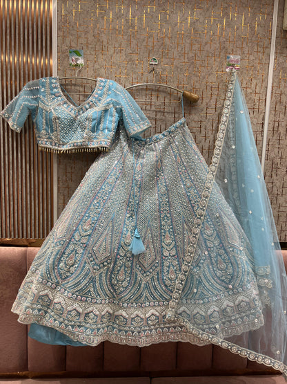 Elegant Sky blue Crop Top Lehenga