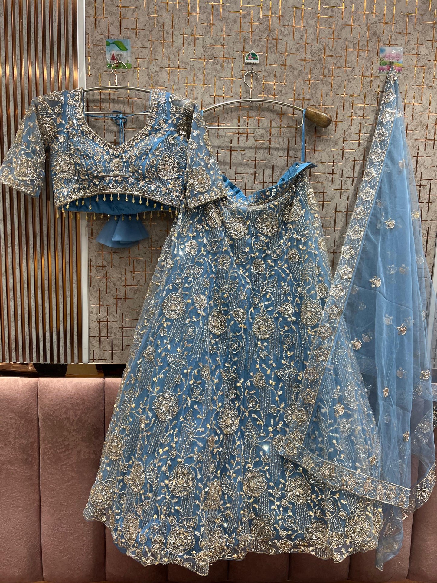 Khoobsurat Sky blue Crop Top Lehenga