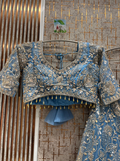 Khoobsurat Sky blue Crop Top Lehenga