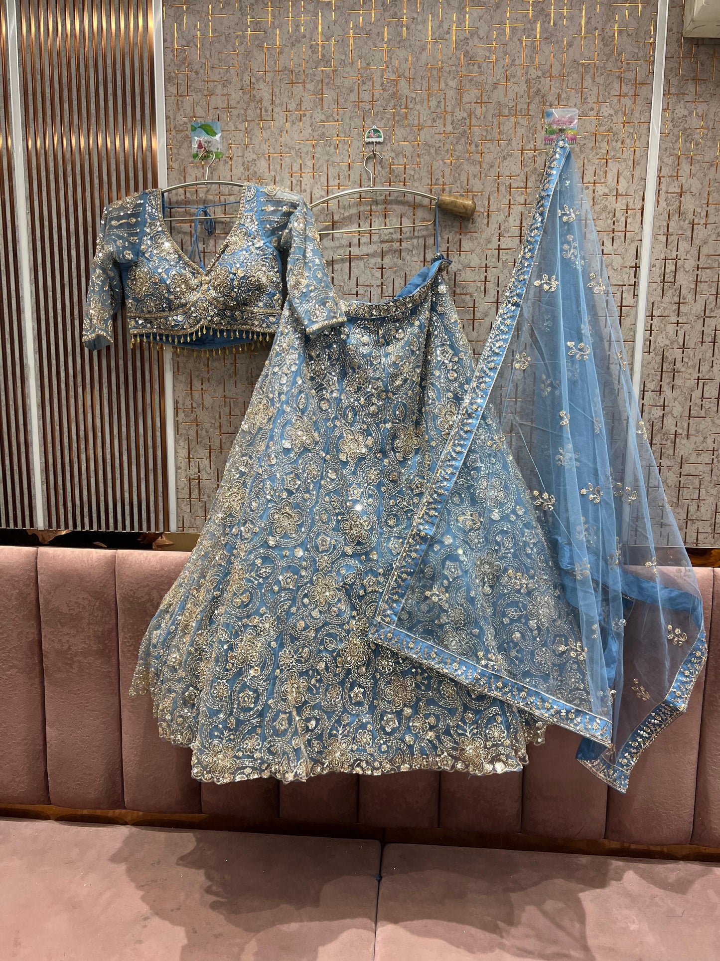 Stunning Sky blue Crop Top Lehenga