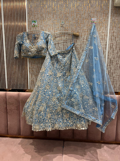 Stunning Sky blue Crop Top Lehenga