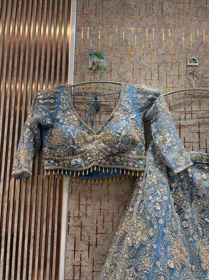 Stunning Sky blue Crop Top Lehenga