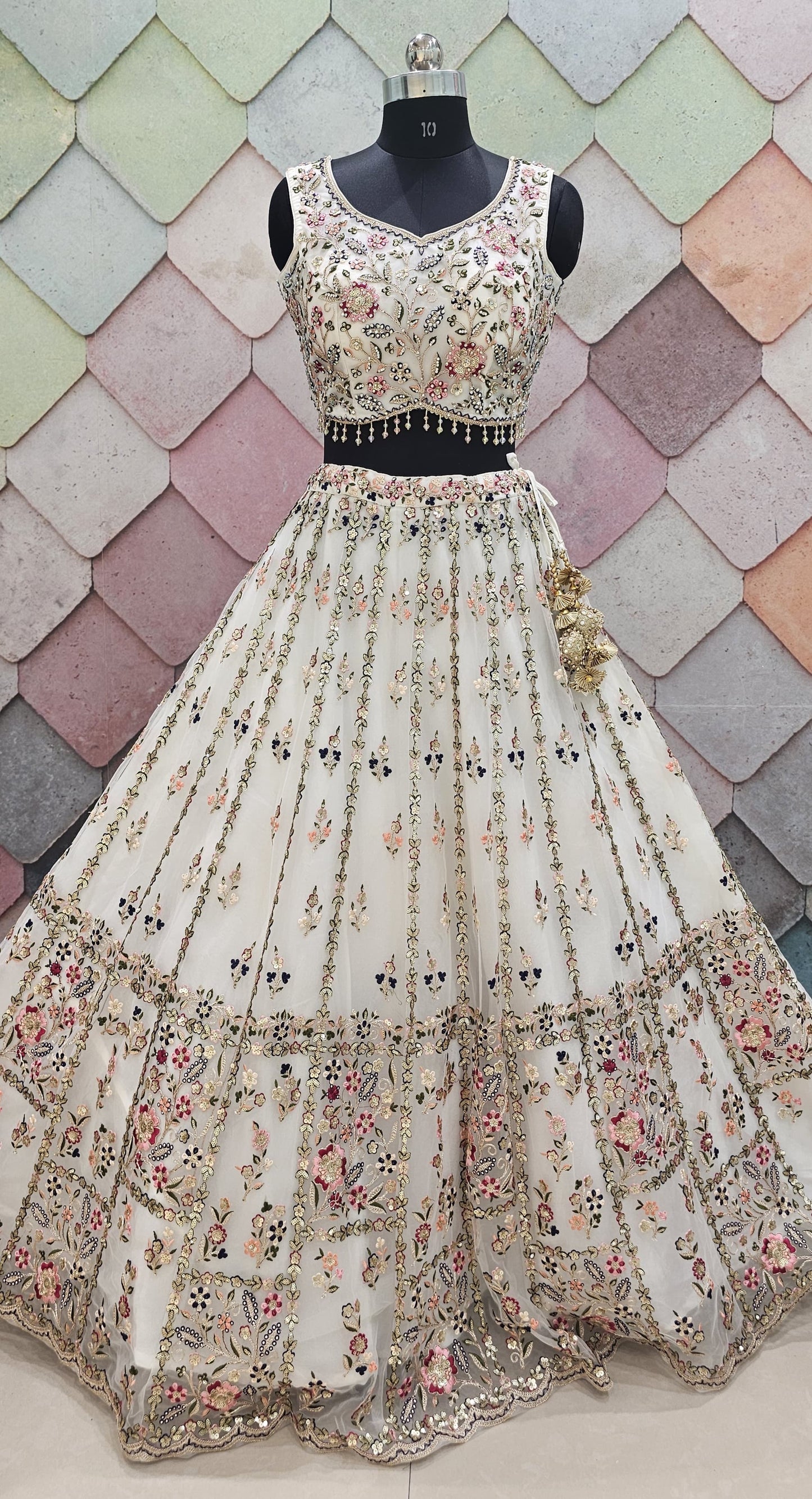 Astonishing Pista green Crop Top Lehenga