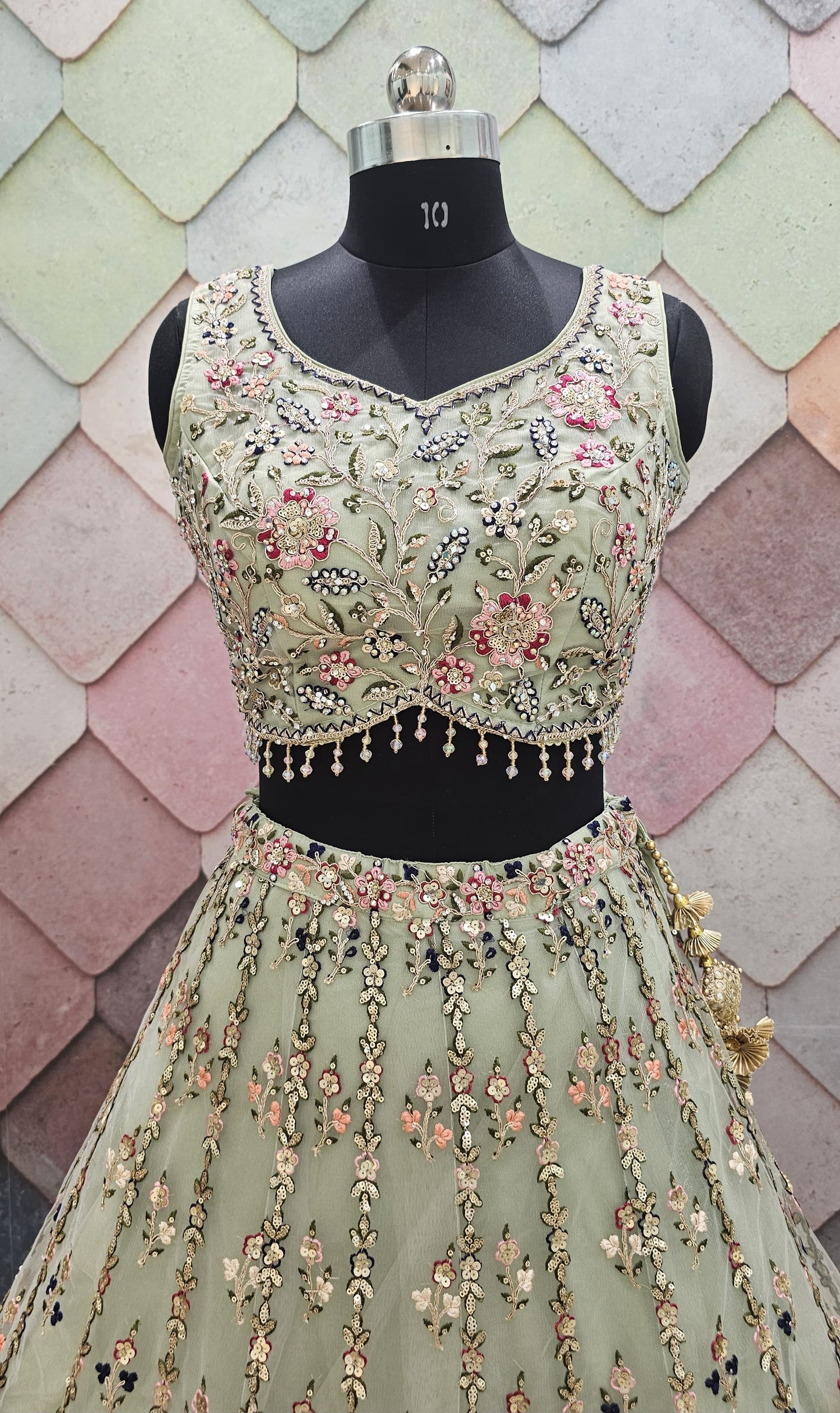 Astonishing Pista green Crop Top Lehenga