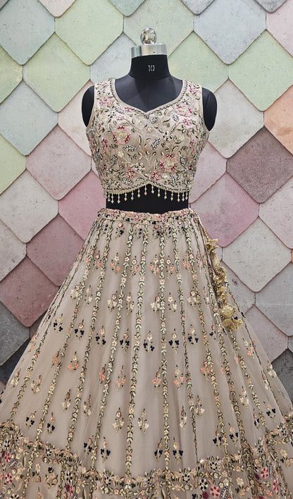 Astonishing Pista green Crop Top Lehenga
