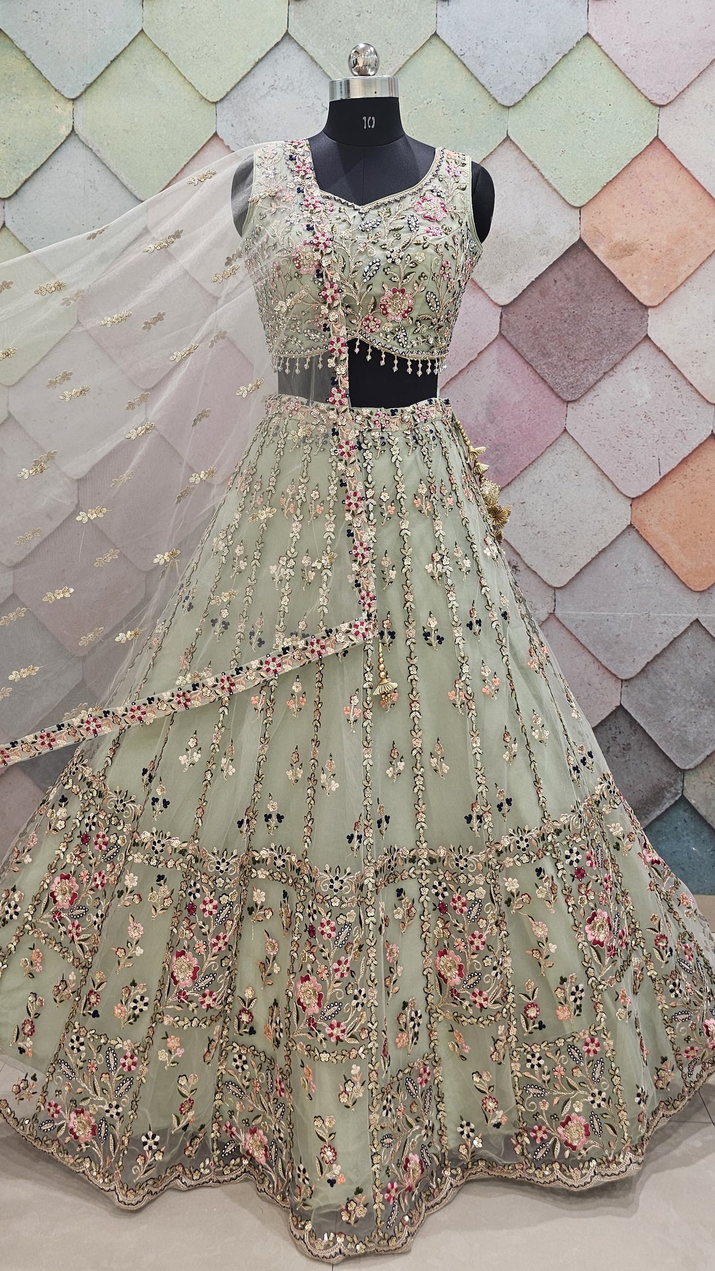Astonishing Pista green Crop Top Lehenga