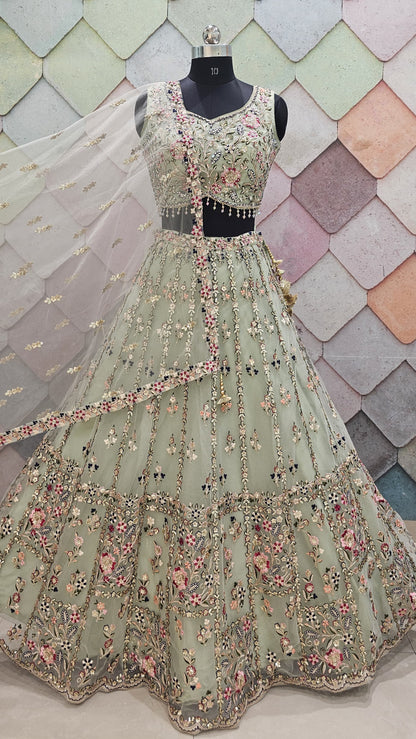 Astonishing Pista green Crop Top Lehenga