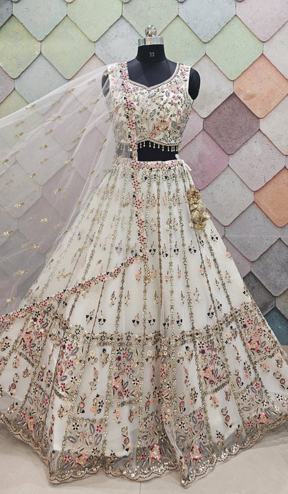 Astonishing Pista green Crop Top Lehenga