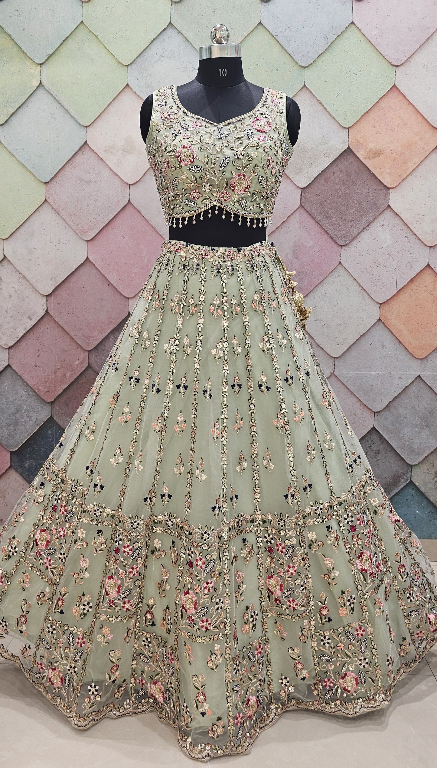 Astonishing Pista green Crop Top Lehenga