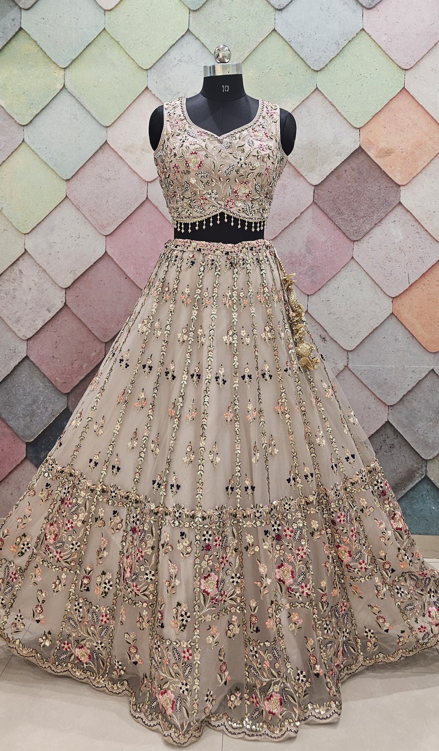 Astonishing Pista green Crop Top Lehenga