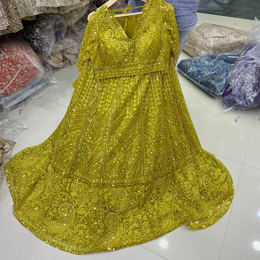 Lovely Yellow Crop Top lehenga