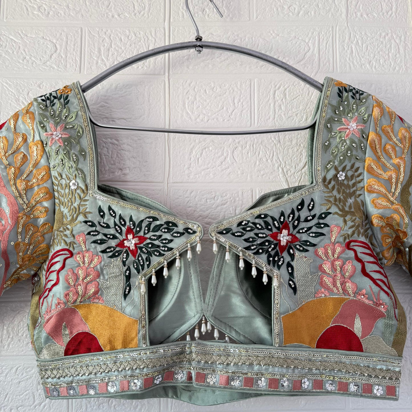 Beautiful Pista green pink Crop Top lehenga