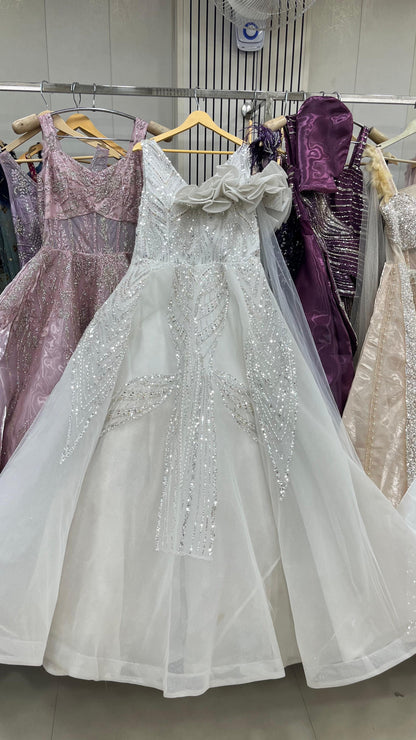 Pleasing White Sequins gown