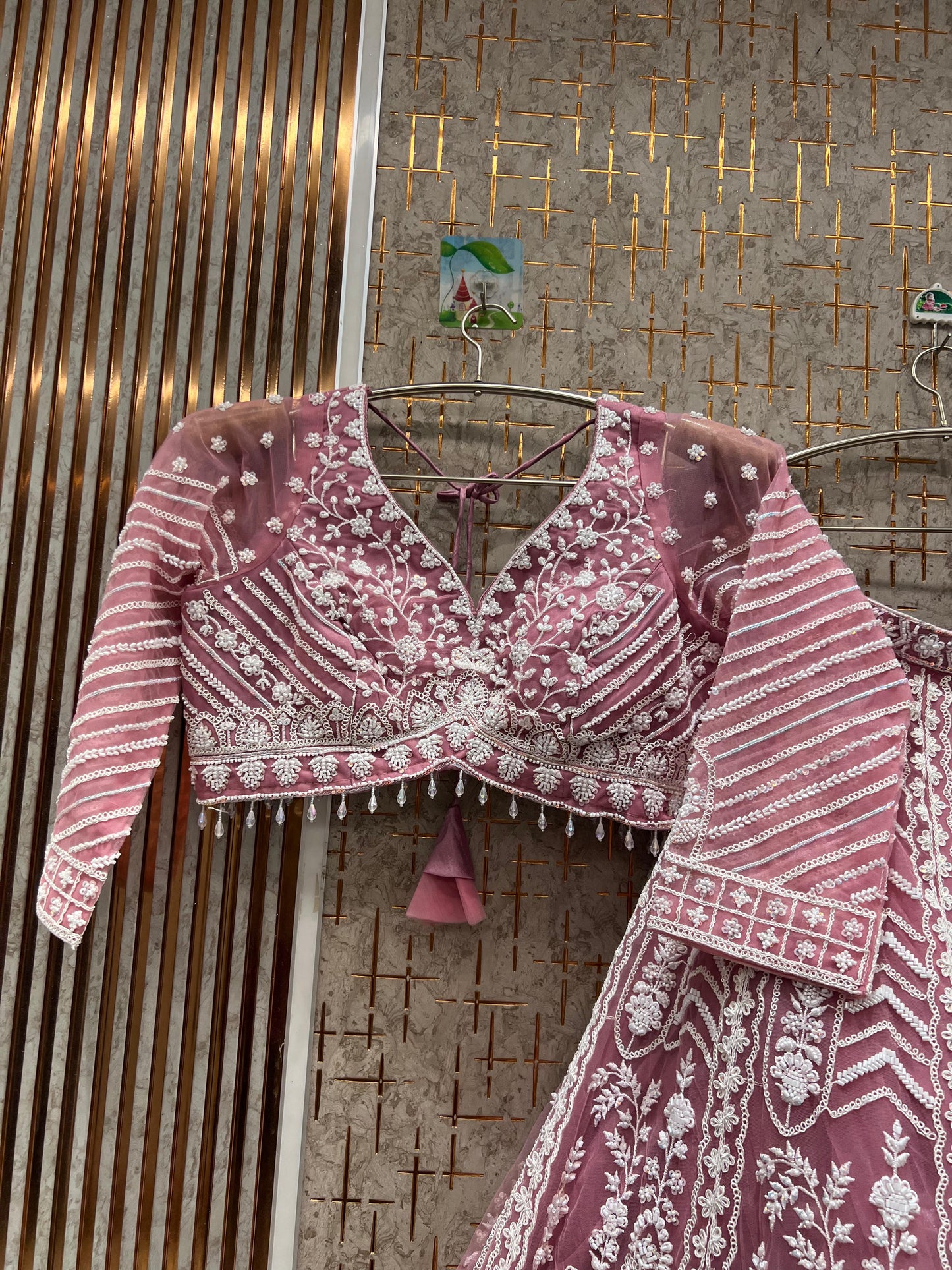 Designer Baby pink peacock Crop Top Lehenga