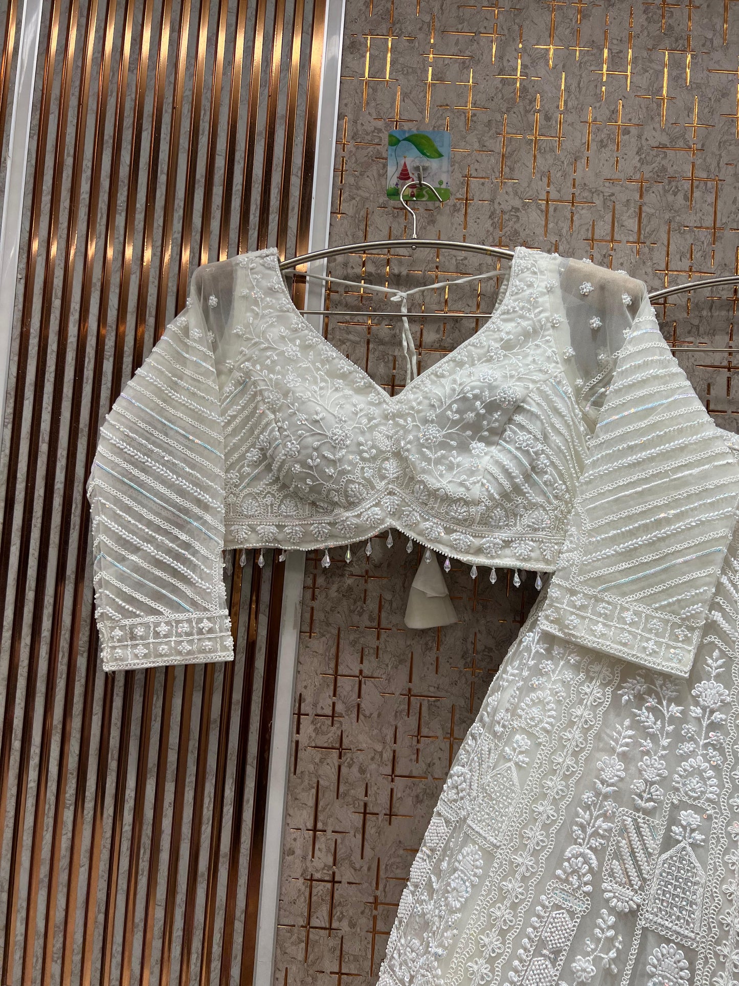 Designer Baby pink peacock Crop Top Lehenga